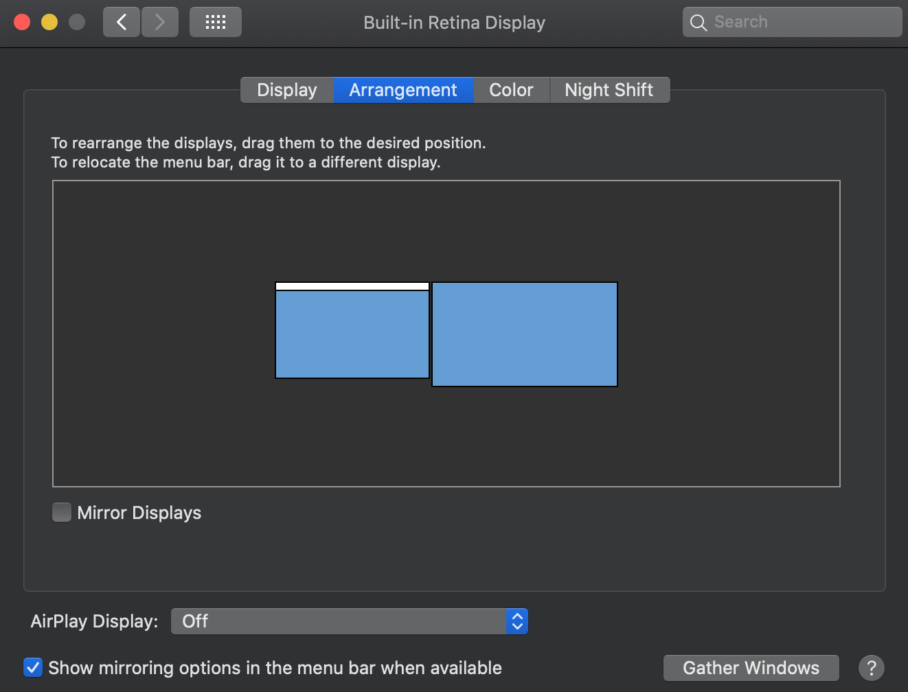 How do I position the Duet screen to the left, right, top, or bottom of